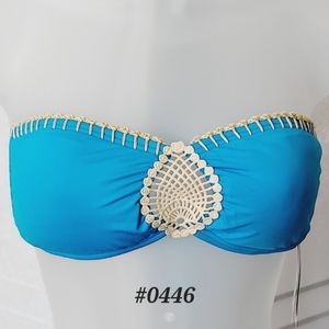 💚FINAL💲NWT The Bikini Lab aqua blue swim top, embroidery stitching MED🤍